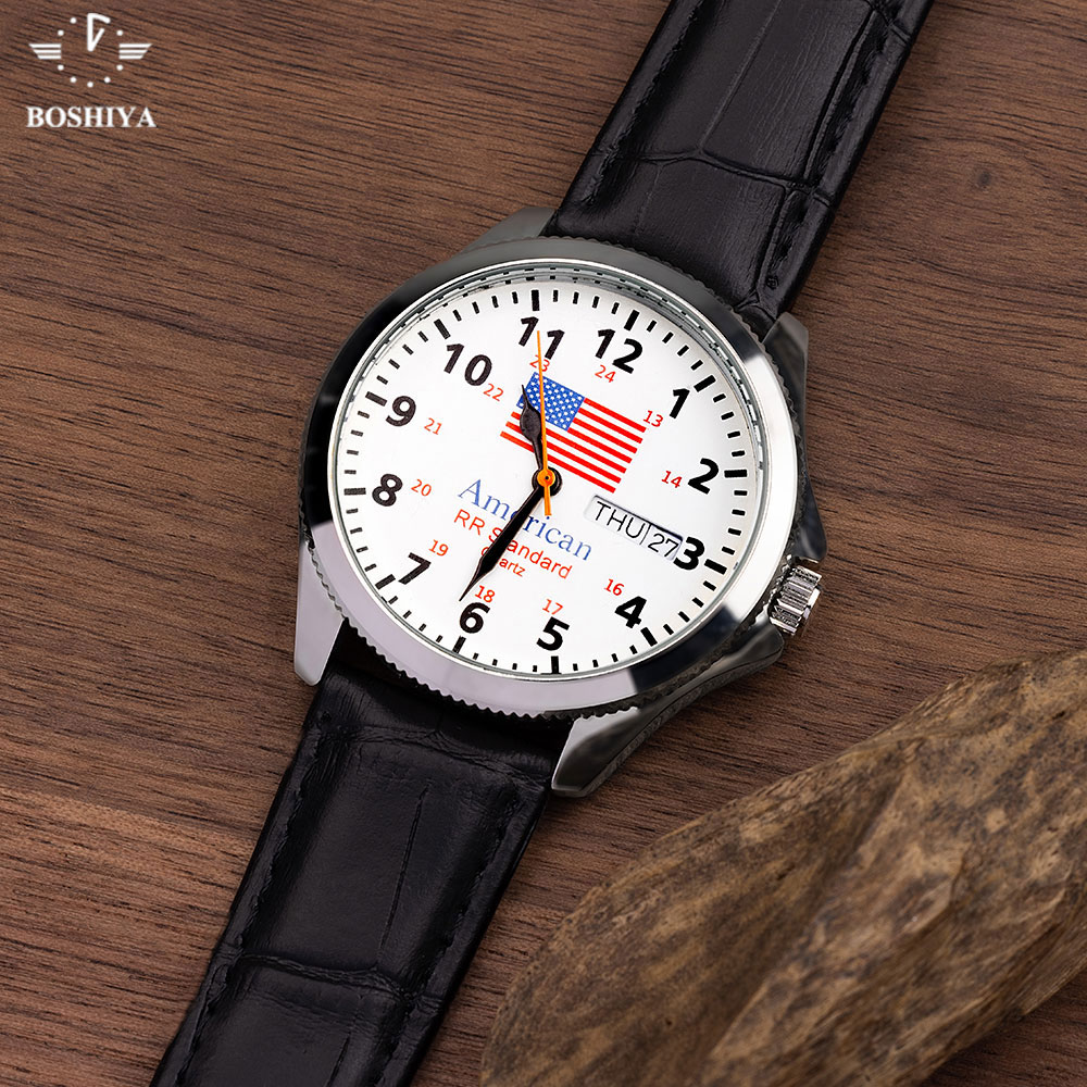 Watch for Men Hot Sale the Flag of the United States and Canada Genuine Leather Waterproof Quartz Watches